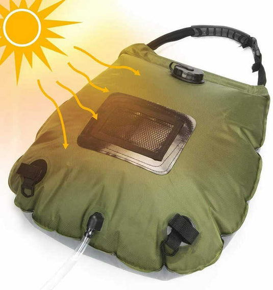 Green Portable Solar Camping Shower Bag, Foldable 20L Outdoor Water Storage Bag with Temperature Display for Easy Use