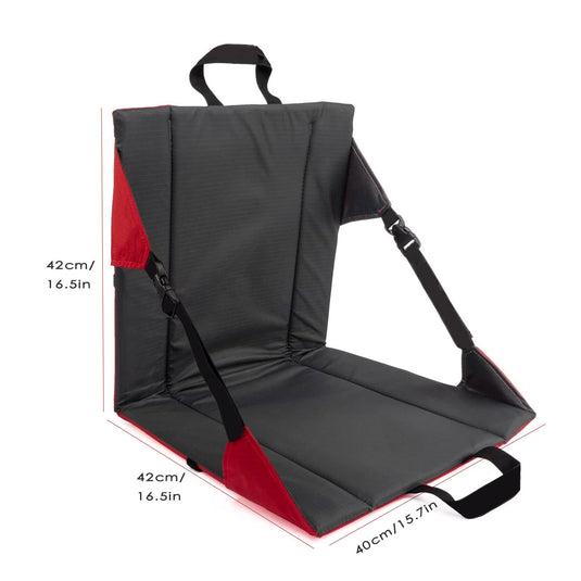 Black And Red Portable Outdoor Camping Seat Pad with Backrest, Foldable & Waterproof Concert Cushion, 600D Oxford Fabric, Ideal for Hiking & Picnics