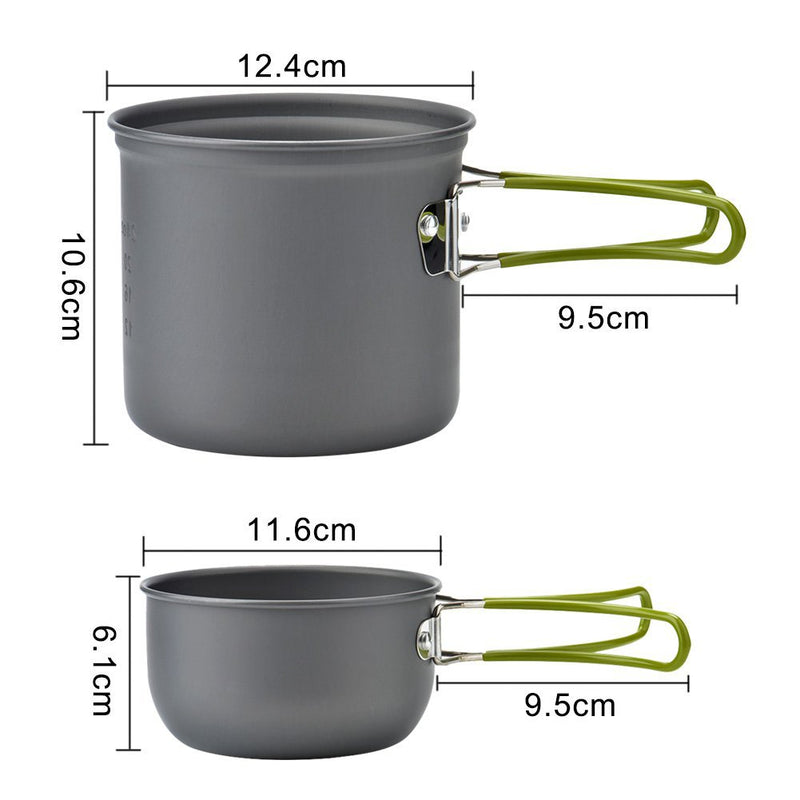 Load image into Gallery viewer, Green And Grey Compact Outdoor Camping Cookware Set with 410 Stainless Steel Utensils

