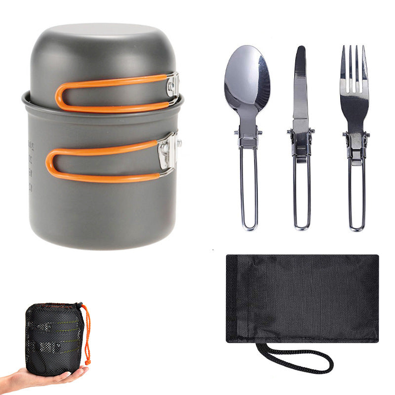 Load image into Gallery viewer, Orange And Grey Compact Outdoor Camping Cookware Set with 410 Stainless Steel Utensils
