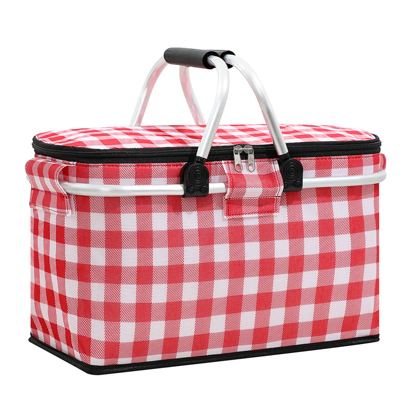 Load image into Gallery viewer, Insulated Picnic Basket with Aluminum Frame - Portable Collapsible Cooler Bag 18L 40*20*23cm(Red plaid)
