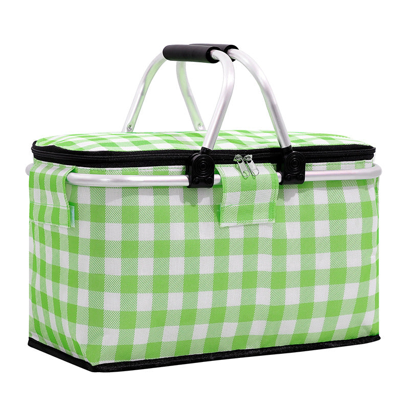 Load image into Gallery viewer, Insulated Picnic Basket with Aluminum Frame - Portable Collapsible Cooler Bag 18L 40*20*23cm(Green plaid)
