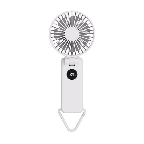 White Portable Handheld Fan with 2000mAh Battery - 3-in-1 Design for Desk, Handheld, and Hanging Use (Model Q3)