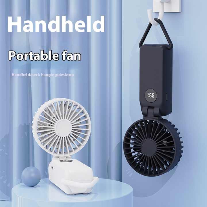 Load image into Gallery viewer, White Portable Handheld Fan with 2000mAh Battery - 3-in-1 Design for Desk, Handheld, and Hanging Use (Model Q3)
