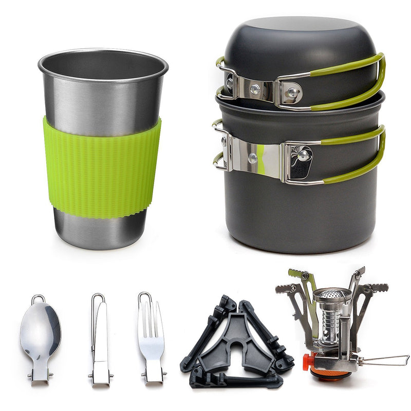 Load image into Gallery viewer, Complete Camping Cookware Set - Portable Pots, Cup, Spork, and Stove for Outdoor Adventures
