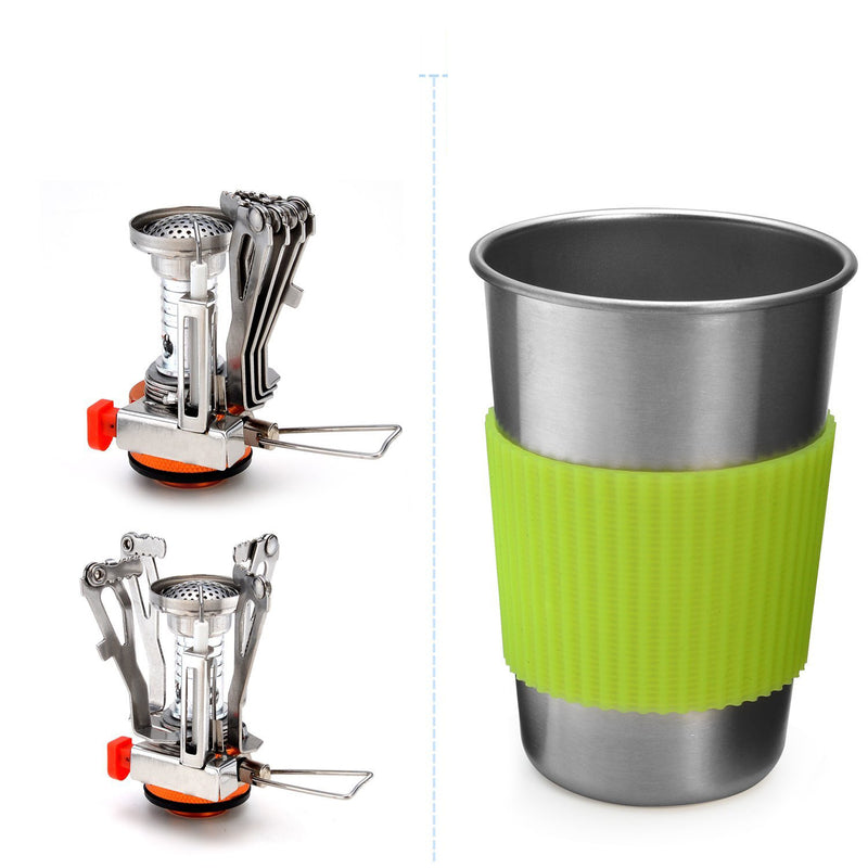 Load image into Gallery viewer, Complete Camping Cookware Set - Portable Pots, Cup, Spork, and Stove for Outdoor Adventures
