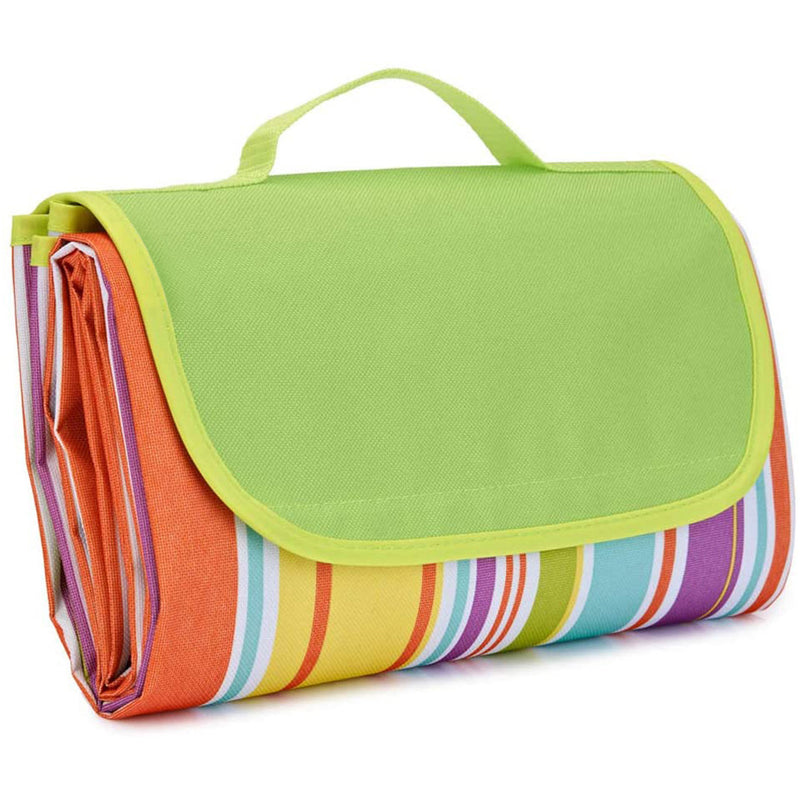 Load image into Gallery viewer, Green Stripes Stitching Premium Picnic Mat - Extra Thick &amp; Waterproof Oxford Cloth Camping Blanket - 145x180cm
