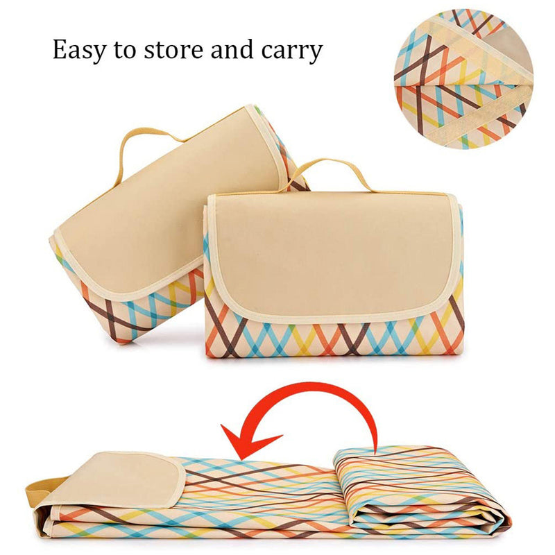 Load image into Gallery viewer, Green Stripes Stitching Premium Picnic Mat - Extra Thick &amp; Waterproof Oxford Cloth Camping Blanket - 145x180cm
