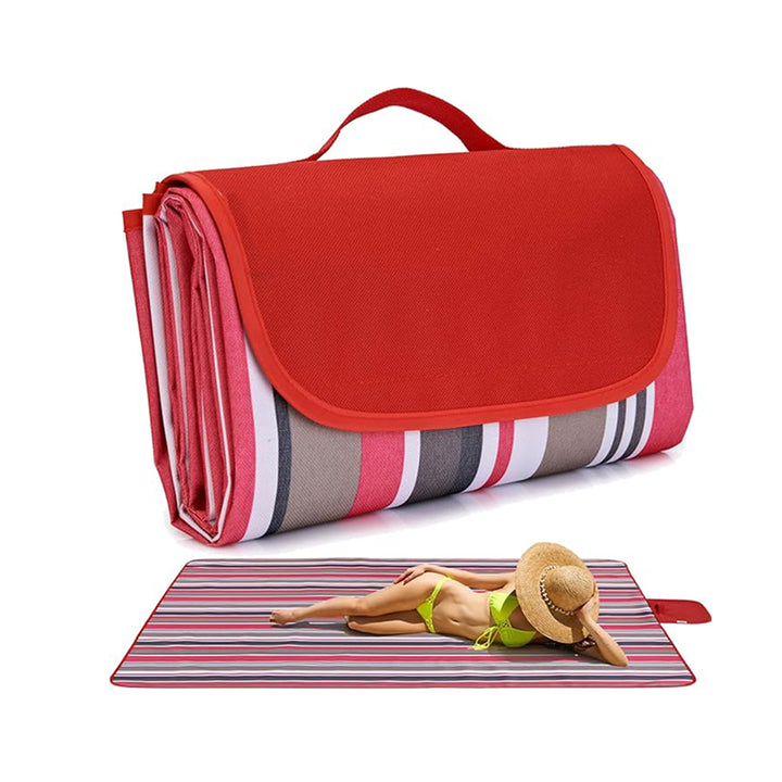 Load image into Gallery viewer, Red Stripes Stitching Premium Picnic Mat - Extra Thick &amp; Waterproof Oxford Cloth Camping Blanket - 145x200cm
