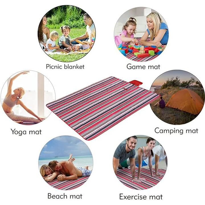Load image into Gallery viewer, Red Stripes Stitching Premium Picnic Mat - Extra Thick &amp; Waterproof Oxford Cloth Camping Blanket - 145x200cm
