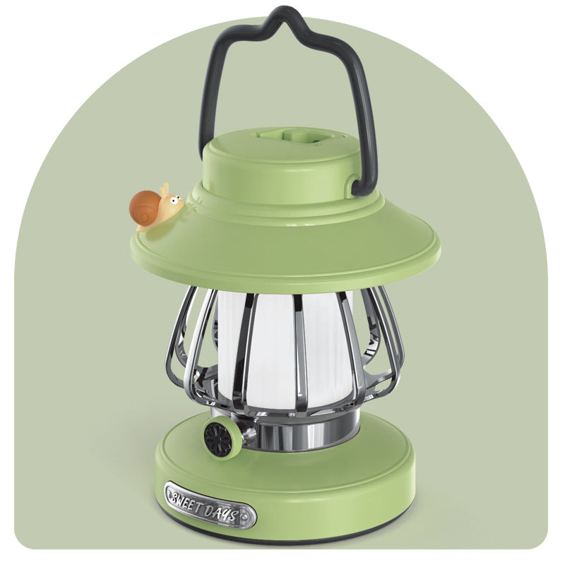 Load image into Gallery viewer, Green Retro Snail Night Light - Portable Rechargeable Camping Lantern with Hook, 3-Color Dimming
