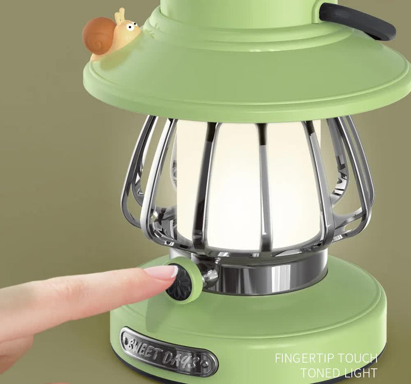 Load image into Gallery viewer, Green Retro Snail Night Light - Portable Rechargeable Camping Lantern with Hook, 3-Color Dimming
