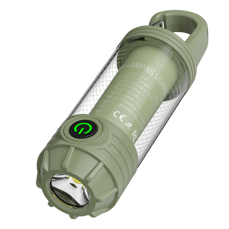 Load image into Gallery viewer, Green Portable Multi-Light Camping Lantern - Mini Keychain Flashlight with Hook for Outdoor Adventures
