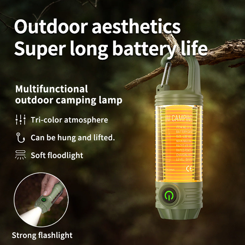 Load image into Gallery viewer, Green Portable Multi-Light Camping Lantern - Mini Keychain Flashlight with Hook for Outdoor Adventures
