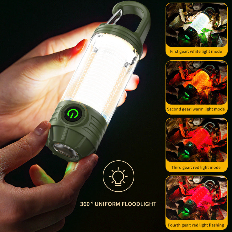 Load image into Gallery viewer, Green Portable Multi-Light Camping Lantern - Mini Keychain Flashlight with Hook for Outdoor Adventures

