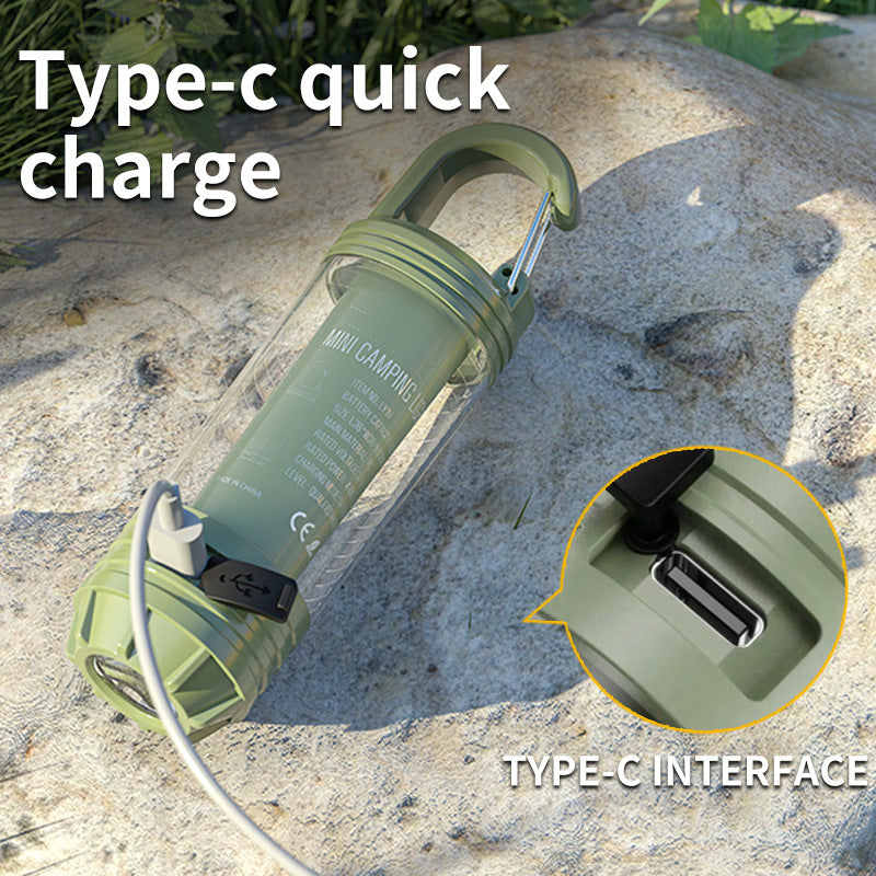 Load image into Gallery viewer, Green Portable Multi-Light Camping Lantern - Mini Keychain Flashlight with Hook for Outdoor Adventures
