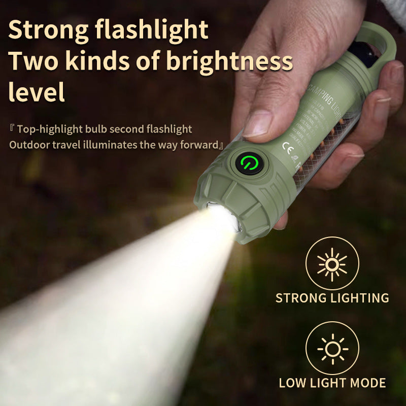 Load image into Gallery viewer, Green Portable Multi-Light Camping Lantern - Mini Keychain Flashlight with Hook for Outdoor Adventures
