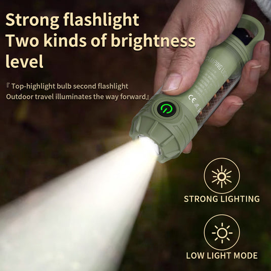 Green Portable Multi-Light Camping Lantern - Mini Keychain Flashlight with Hook for Outdoor Adventures
