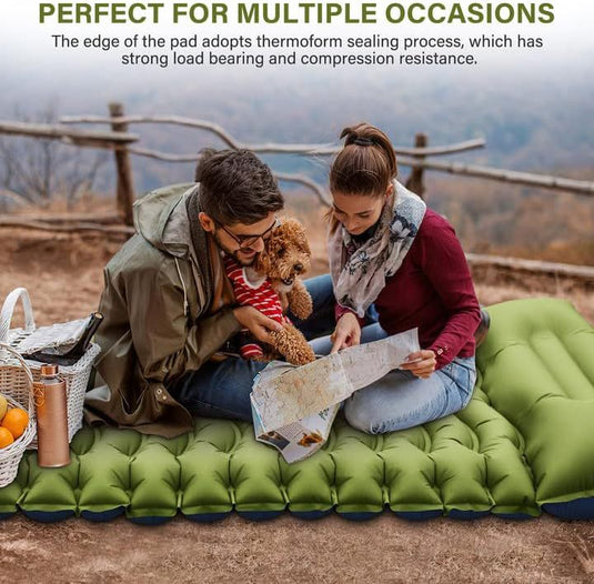 Green 190cm Ultra-Light Foot Pump Inflatable Camping Sleeping Pad