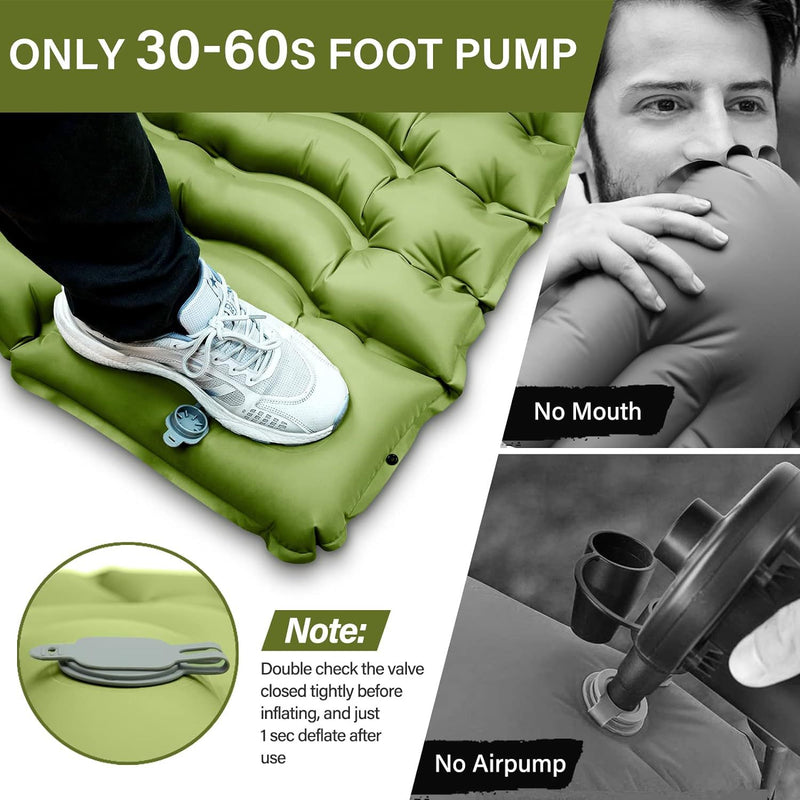 Load image into Gallery viewer, Green 190cm Ultra-Light Foot Pump Inflatable Camping Sleeping Pad
