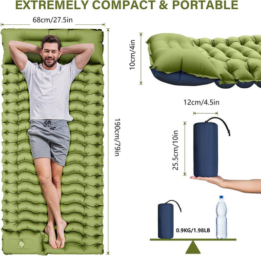 Green 190cm Ultra-Light Foot Pump Inflatable Camping Sleeping Pad
