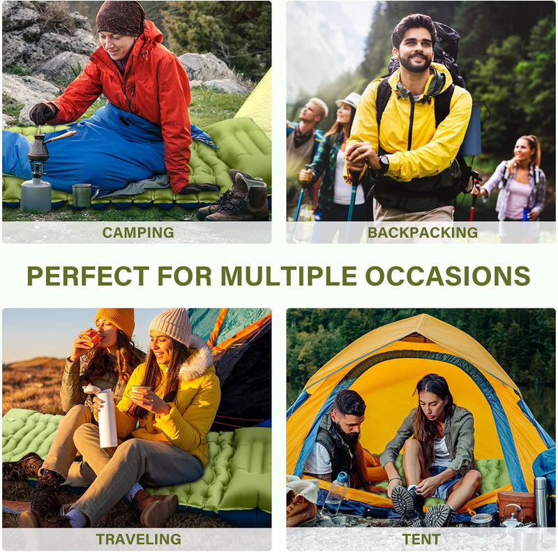 Load image into Gallery viewer, Green 190cm Ultra-Light Foot Pump Inflatable Camping Sleeping Pad
