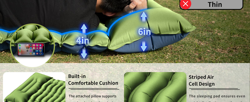 Load image into Gallery viewer, Green 190cm Ultra-Light Foot Pump Inflatable Camping Sleeping Pad
