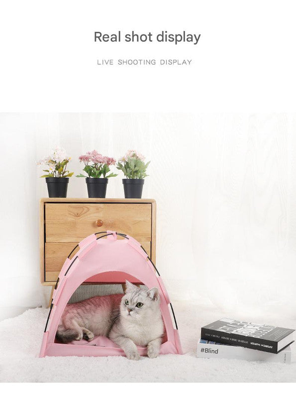 Load image into Gallery viewer, Green Premium Portable Pet Tent Bed with Cooling Mat - Breathable Foldable Outdoor Indoor Cat Dog House Shelter for Summer(Size: L)

