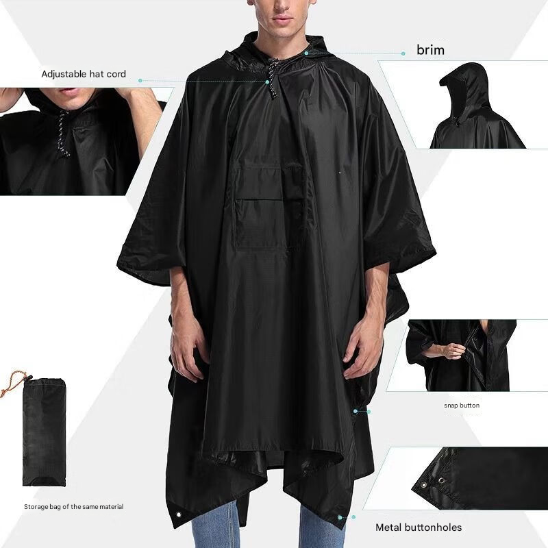 Load image into Gallery viewer, Black 3-in-1 Multifunctional Outdoor Rain Poncho - Ground Mat &amp; Shelter - Lightweight &amp; Waterproof for Hiking &amp; Camping

