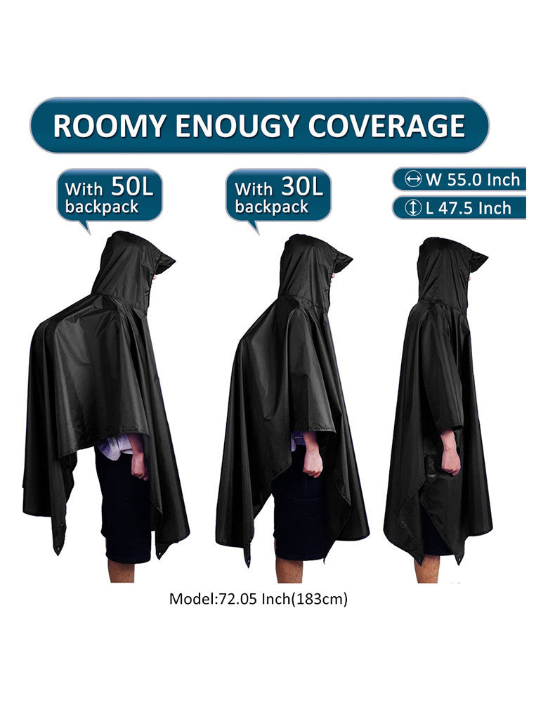 Load image into Gallery viewer, Black 3-in-1 Multifunctional Outdoor Rain Poncho - Ground Mat &amp; Shelter - Lightweight &amp; Waterproof for Hiking &amp; Camping
