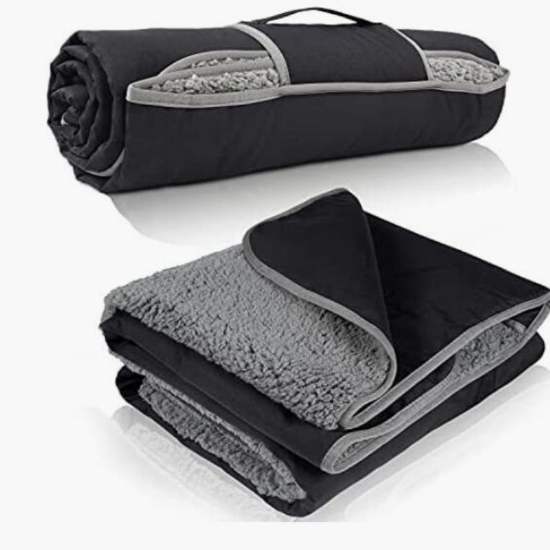 Load image into Gallery viewer, Black and Grey 3-Layer Waterproof Outdoor Blanket – Portable, All-Weather Picnic &amp; Camping Mat with Storage Pocket
