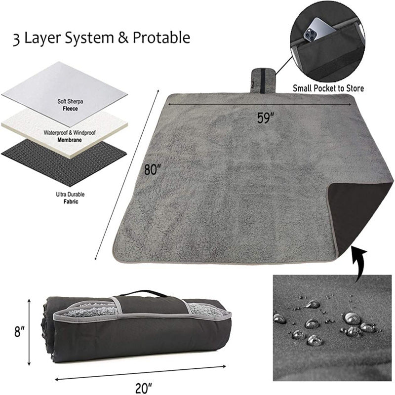 Load image into Gallery viewer, Black and Grey 3-Layer Waterproof Outdoor Blanket – Portable, All-Weather Picnic &amp; Camping Mat with Storage Pocket
