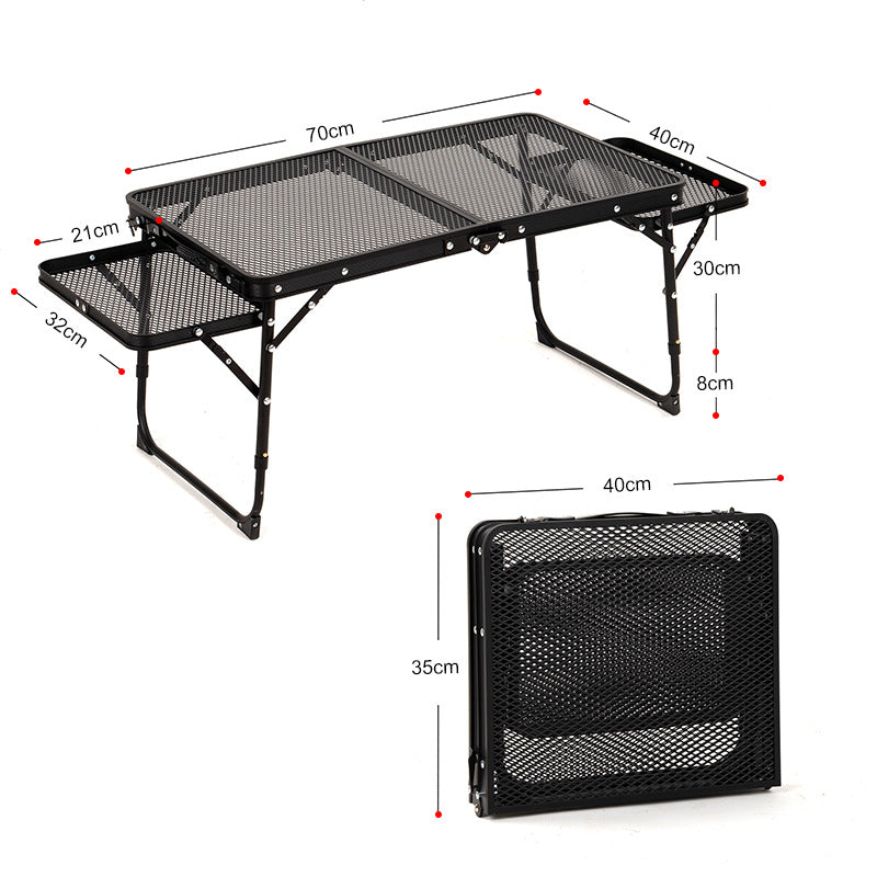 Load image into Gallery viewer, Black Portable Camping Table Heat Resistant Steel Mesh Top Foldable BBQ Desk with Side Wings Adjustable Height Aluminium Frame for Outdoor Picnic
