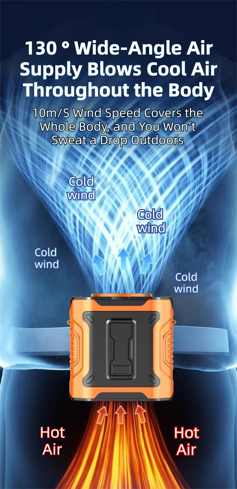 Load image into Gallery viewer, Orange Portable Waist Fan - Construction Site Cooling Solution with 360° Turbo Ice Engine, 100 Speed Gears, and LED Light
