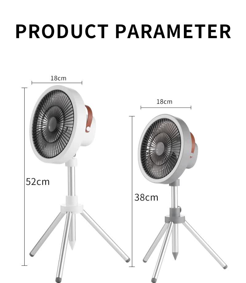 Load image into Gallery viewer, White Portable Outdoor Tripod Fan – USB Rechargeable Camping Fan with Remote Control, Folding &amp; Adjustable for Outdoor Activities and Travel
