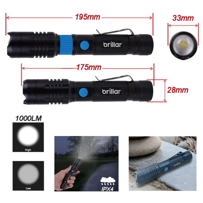 Load image into Gallery viewer, Brillar Investigator 1000 Lumens Rechargeable USB Flashlight
