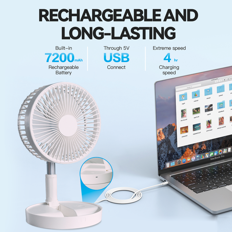 Load image into Gallery viewer, Folding Telescopic 4.5W Portable Height/Tilt Adjustable Rechargeable Cordless Fan
