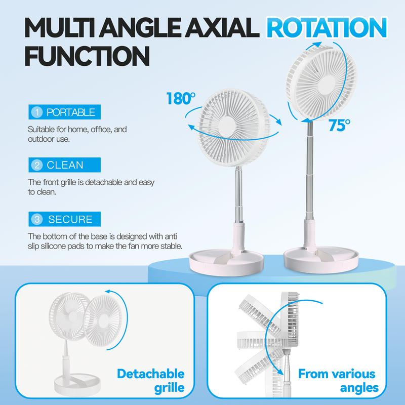 Load image into Gallery viewer, Folding Telescopic 4.5W Portable Height/Tilt Adjustable Rechargeable Cordless Fan
