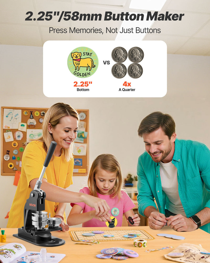 Load image into Gallery viewer, VEVOR Button Maker Machine, 58 mm, Pin Maker Machine with 500pcs Button Parts, Circle Cutter, Hex Wrenches and Magic Book, Ergonomic Handle, for DIY Badges, Personalized Pins and Key Chains, Black
