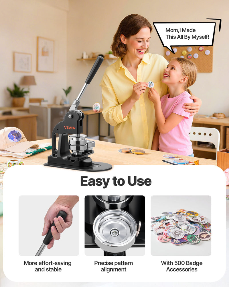 Load image into Gallery viewer, VEVOR Button Maker Machine, 58 mm, Pin Maker Machine with 500pcs Button Parts, Circle Cutter, Hex Wrenches and Magic Book, Ergonomic Handle, for DIY Badges, Personalized Pins and Key Chains, Black
