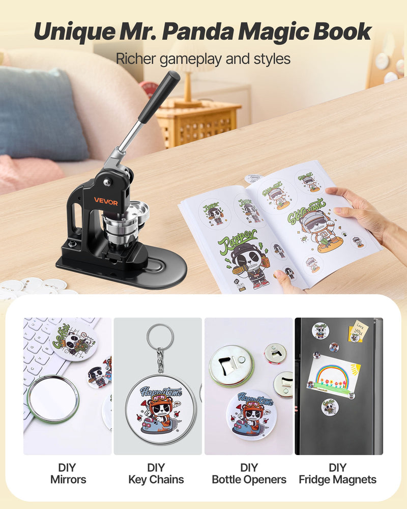 Load image into Gallery viewer, VEVOR Button Maker Machine, 58 mm, Pin Maker Machine with 500pcs Button Parts, Circle Cutter, Hex Wrenches and Magic Book, Ergonomic Handle, for DIY Badges, Personalized Pins and Key Chains, Black
