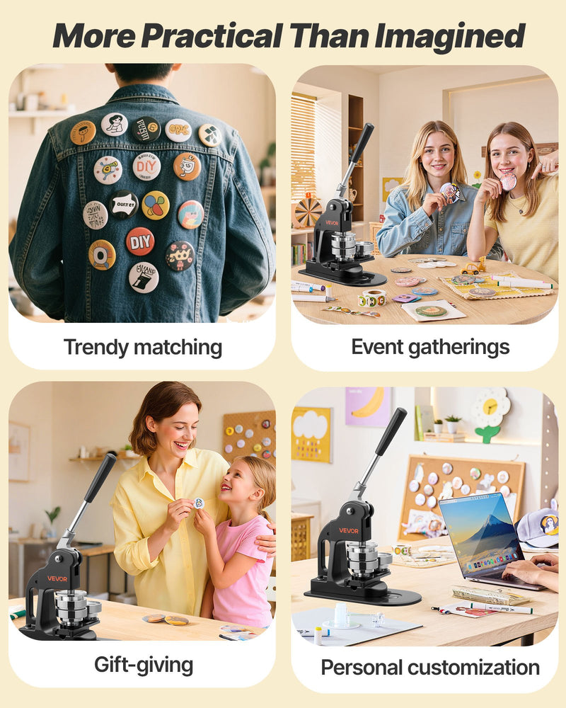 Load image into Gallery viewer, VEVOR Button Maker Machine, 58 mm, Pin Maker Machine with 500pcs Button Parts, Circle Cutter, Hex Wrenches and Magic Book, Ergonomic Handle, for DIY Badges, Personalized Pins and Key Chains, Black
