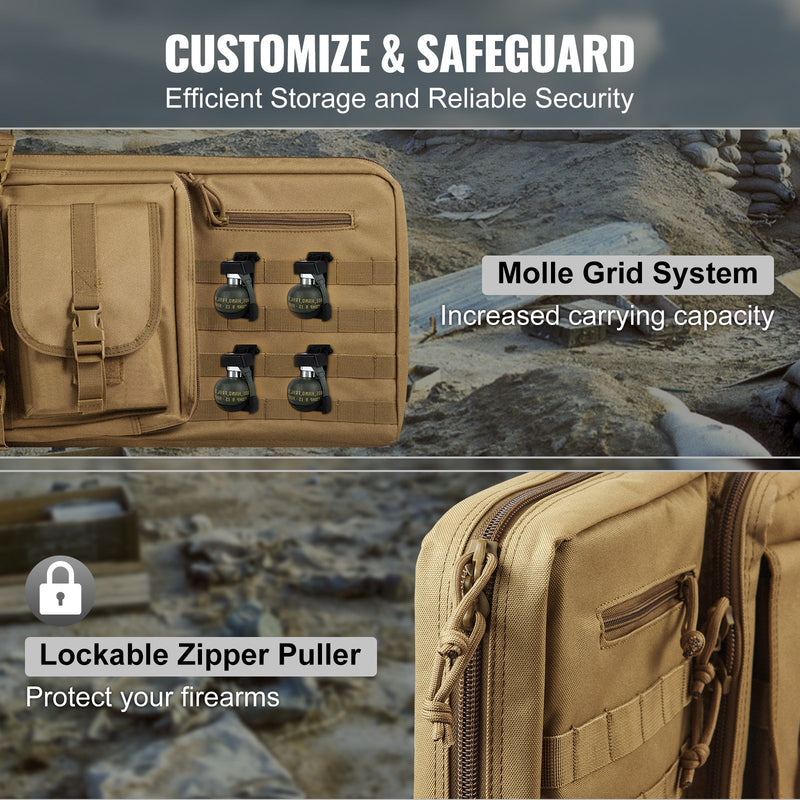 Load image into Gallery viewer, VEVOR Rifle Bag, 36 inch Tactical Double Long Gun Bag, Soft Rifle Case with Lockable Zipper, Portable Handle &amp; Shoulder Strap, 3 Large Storage Pockets Rifle Case for Two 34&quot; Rifles &amp; 2 Pistols, Brown
