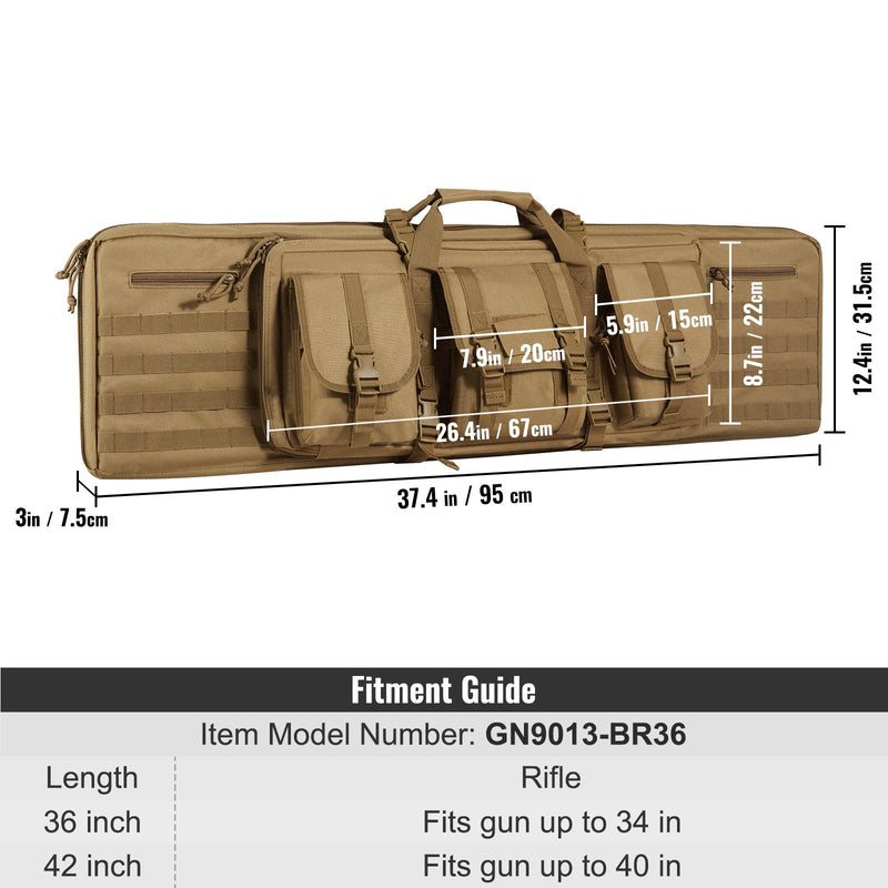Load image into Gallery viewer, VEVOR Rifle Bag, 36 inch Tactical Double Long Gun Bag, Soft Rifle Case with Lockable Zipper, Portable Handle &amp; Shoulder Strap, 3 Large Storage Pockets Rifle Case for Two 34&quot; Rifles &amp; 2 Pistols, Brown
