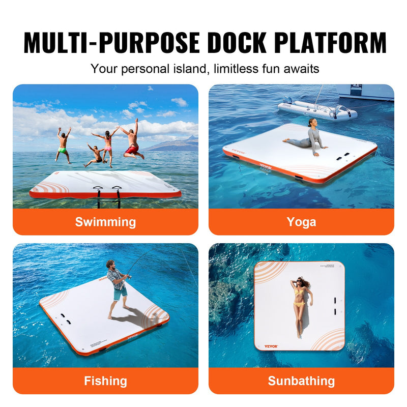 Load image into Gallery viewer, VEVOR Inflatable Floating Dock, 7 x 7FT Inflatable Dock Platform, Non-Slip Water Floating Dock Mat with Portable Carrying Bag &amp; Detachable Ladder, Floating Platform Island Raft for Pool Beach Ocean
