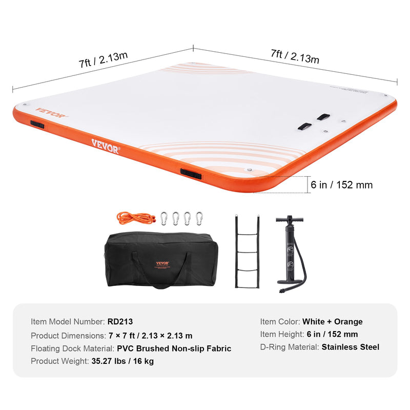 Load image into Gallery viewer, VEVOR Inflatable Floating Dock, 7 x 7FT Inflatable Dock Platform, Non-Slip Water Floating Dock Mat with Portable Carrying Bag &amp; Detachable Ladder, Floating Platform Island Raft for Pool Beach Ocean
