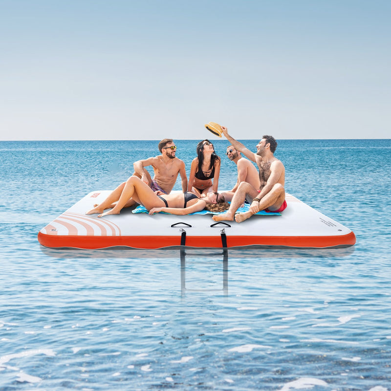 Load image into Gallery viewer, VEVOR Inflatable Floating Dock, 7 x 7FT Inflatable Dock Platform, Non-Slip Water Floating Dock Mat with Portable Carrying Bag &amp; Detachable Ladder, Floating Platform Island Raft for Pool Beach Ocean
