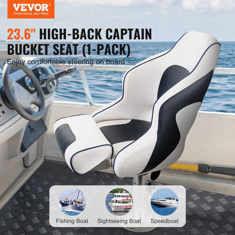 Load image into Gallery viewer, VEVOR Captain Bucket Seat Boat Seat, Flip Up Boat Seat, with Thickened Sponge Padding, Flip-up Bolster Boat Captain Chair for Fishing Boat, Sightseeing Boat, Speedboat, Canoe, 1-Piece
