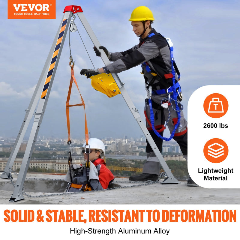 Load image into Gallery viewer, VEVOR Confined Space Tripod Kit, 2600 lbs Winch, Confined Space Tripod 8&#39; Legs and 98&#39; Cable, Confined Space Rescue Tripod 32.8&#39; Fall Protection, Harness, Storage Bag for Traditional Confined Spaces

