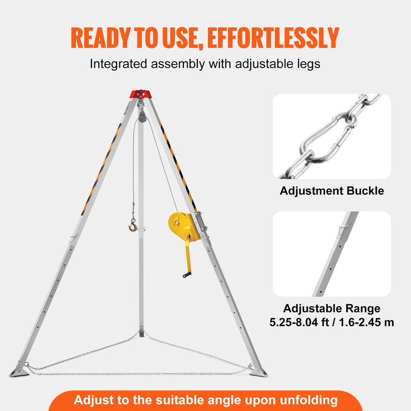 Load image into Gallery viewer, VEVOR Confined Space Tripod Kit, 2600 lbs Winch, Confined Space Tripod 8&#39; Legs and 98&#39; Cable, Confined Space Rescue Tripod 32.8&#39; Fall Protection, Harness, Storage Bag for Traditional Confined Spaces

